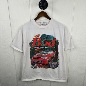 Vintage 90’s White Budweiser X NASCAR Louie Tee Shirt Size Large